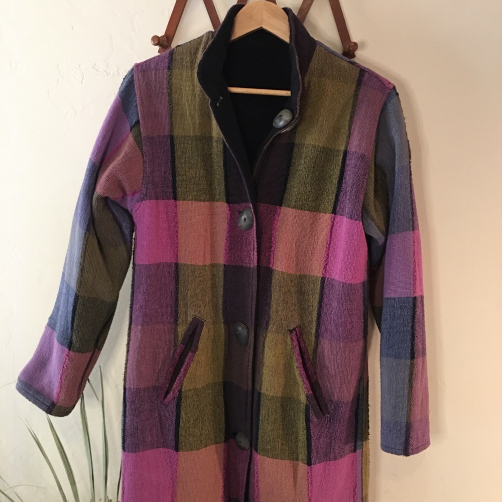Gingham knit trench sweater coat cardigan jacket